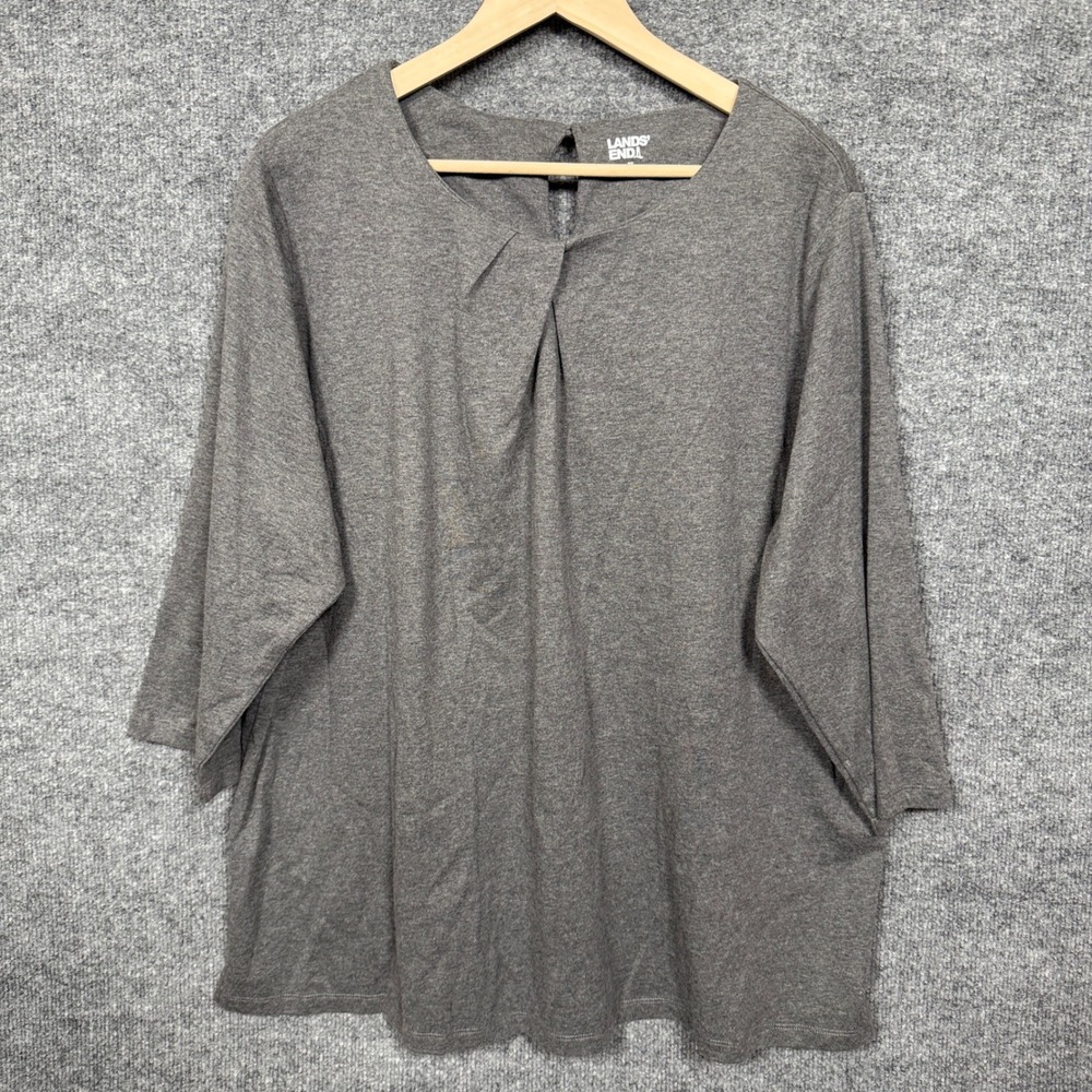 Lands' End Plus Size 2X Top Shirt Gray Cotton Blend‎  Stretch Minimalist Capsule